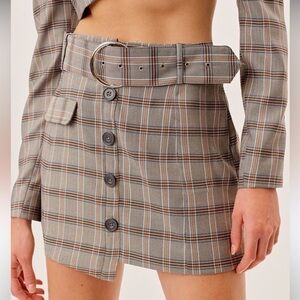 New For Love and Lemons Kym Mini Skirt Plaid Gray Asymmetrical Belted Circle